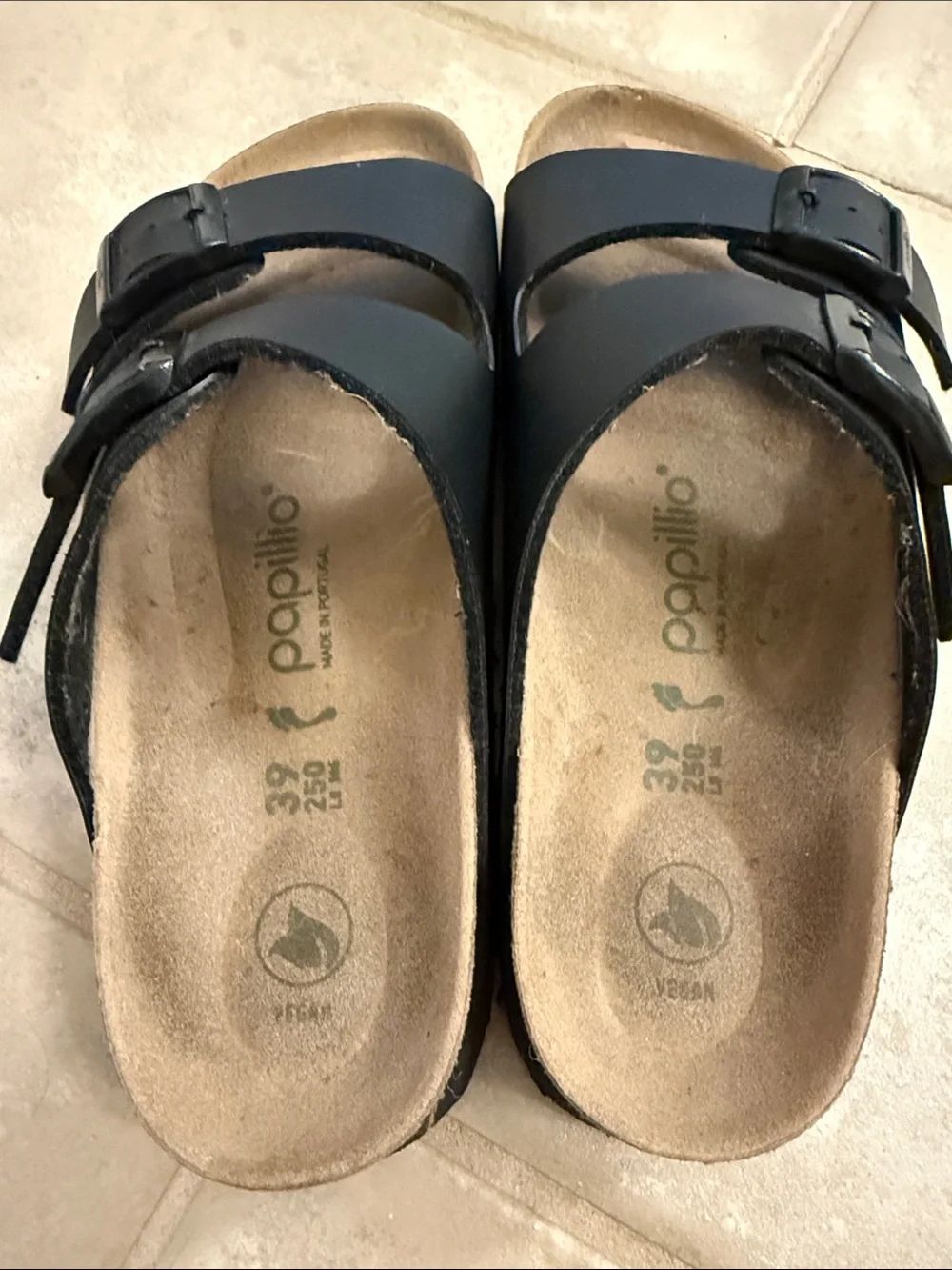 Black Birkenstock Papillio Arizona sandals, 39 or 8-8.5